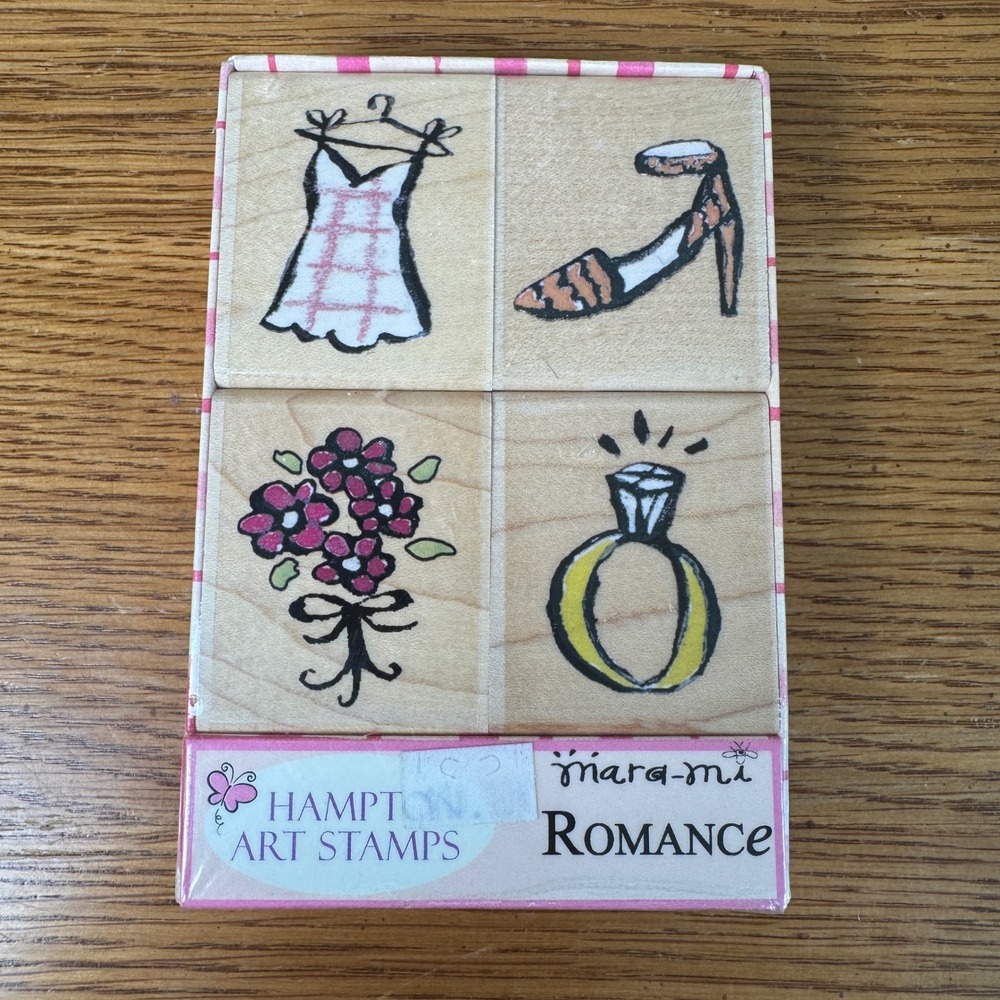 Hampton Art Stamps Mara-mi Romance Set Wood Block Rubber Stamps 4pc Wedding‎